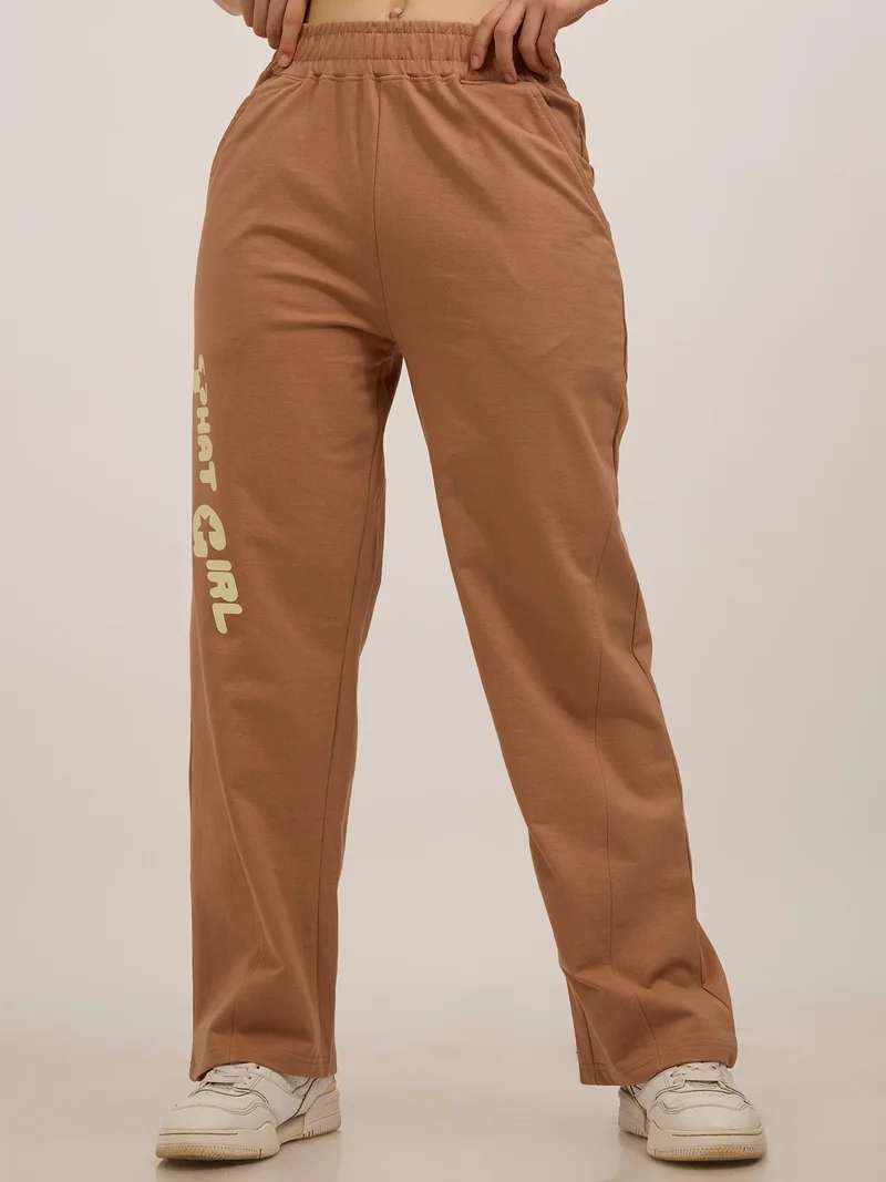Outzidr  Brown Side Cut And Sew Joggers for Women | Best Price UAE